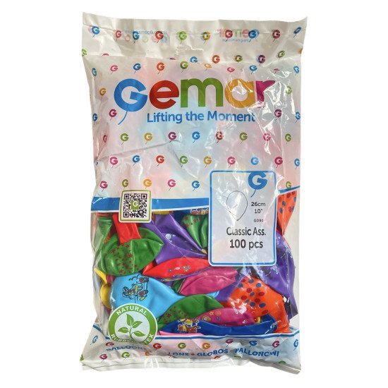 GEMAR KARIŞIK RENKLİ BASKILI BALON KOLİ İÇİ 100 PK